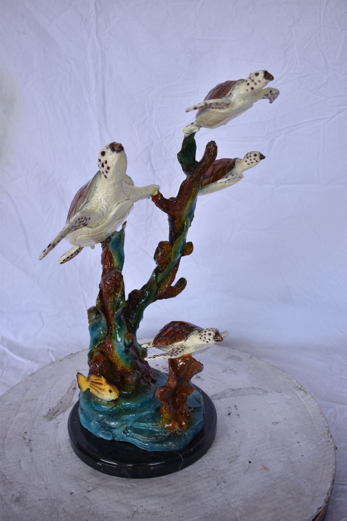 Four Turtles with Fish Bronze Statue on A Marble Base - Size: 16" x 12" x 22"H.