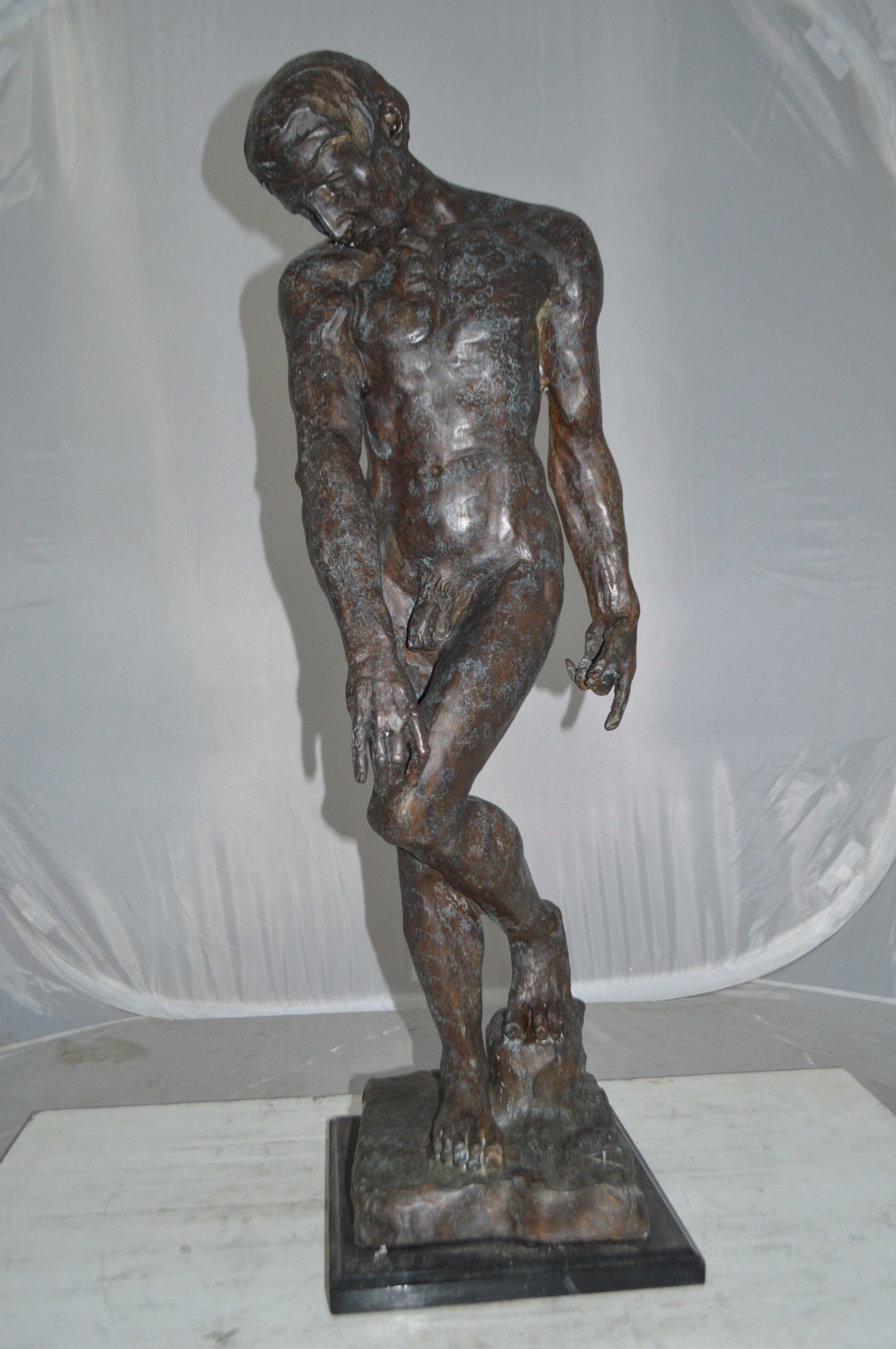 Adam Replica by Rodin Bronze Statue - Size: 12"L x 12"W x 36"H.