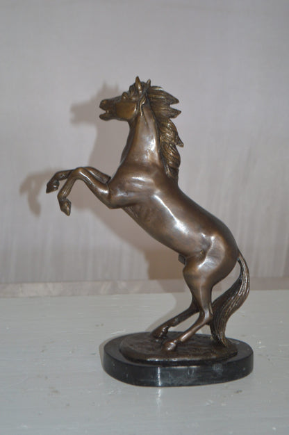 Rearing Horse Small Bronze Statue -  Size: 8"L x 4"W x 11"H.