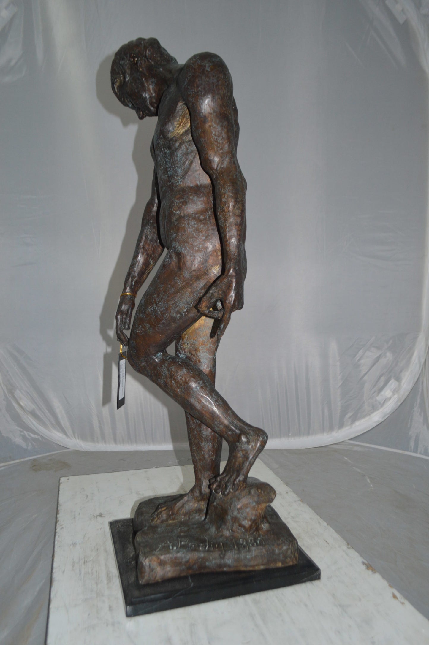 Adam Replica by Rodin Bronze Statue - Size: 12"L x 12"W x 36"H.