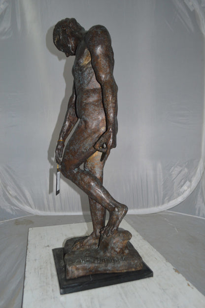 Adam Replica by Rodin Bronze Statue - Size: 12"L x 12"W x 36"H.