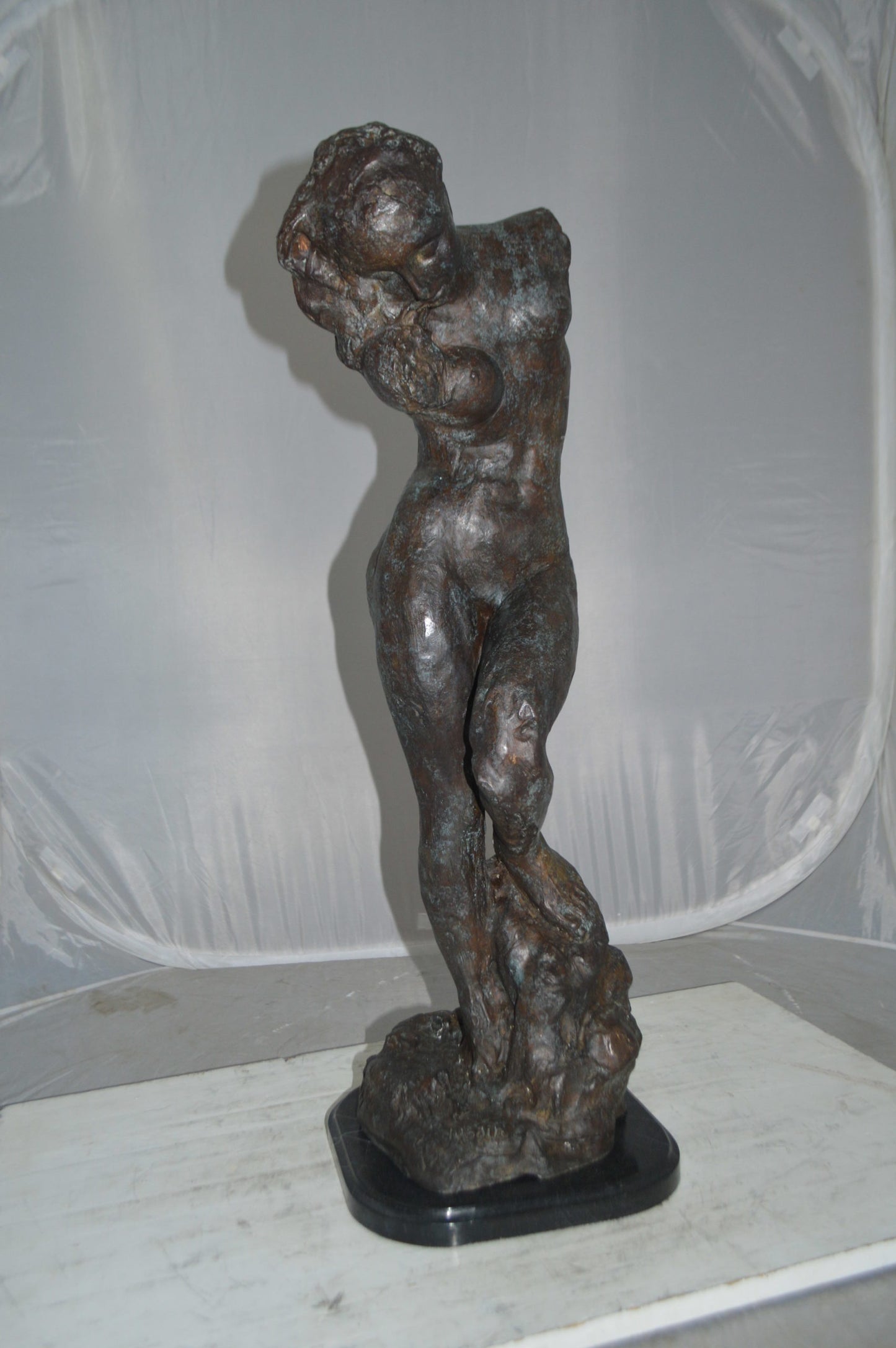 Eve Replica by Rodin Bronze Statue -  Size: 10"L x 10"W x 32"H.