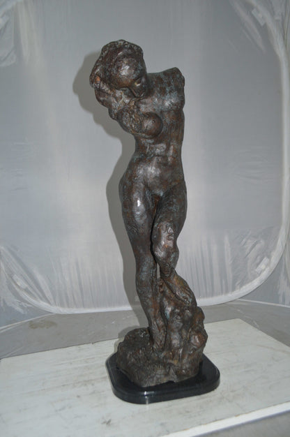 Eve Replica by Rodin Bronze Statue -  Size: 10"L x 10"W x 32"H.