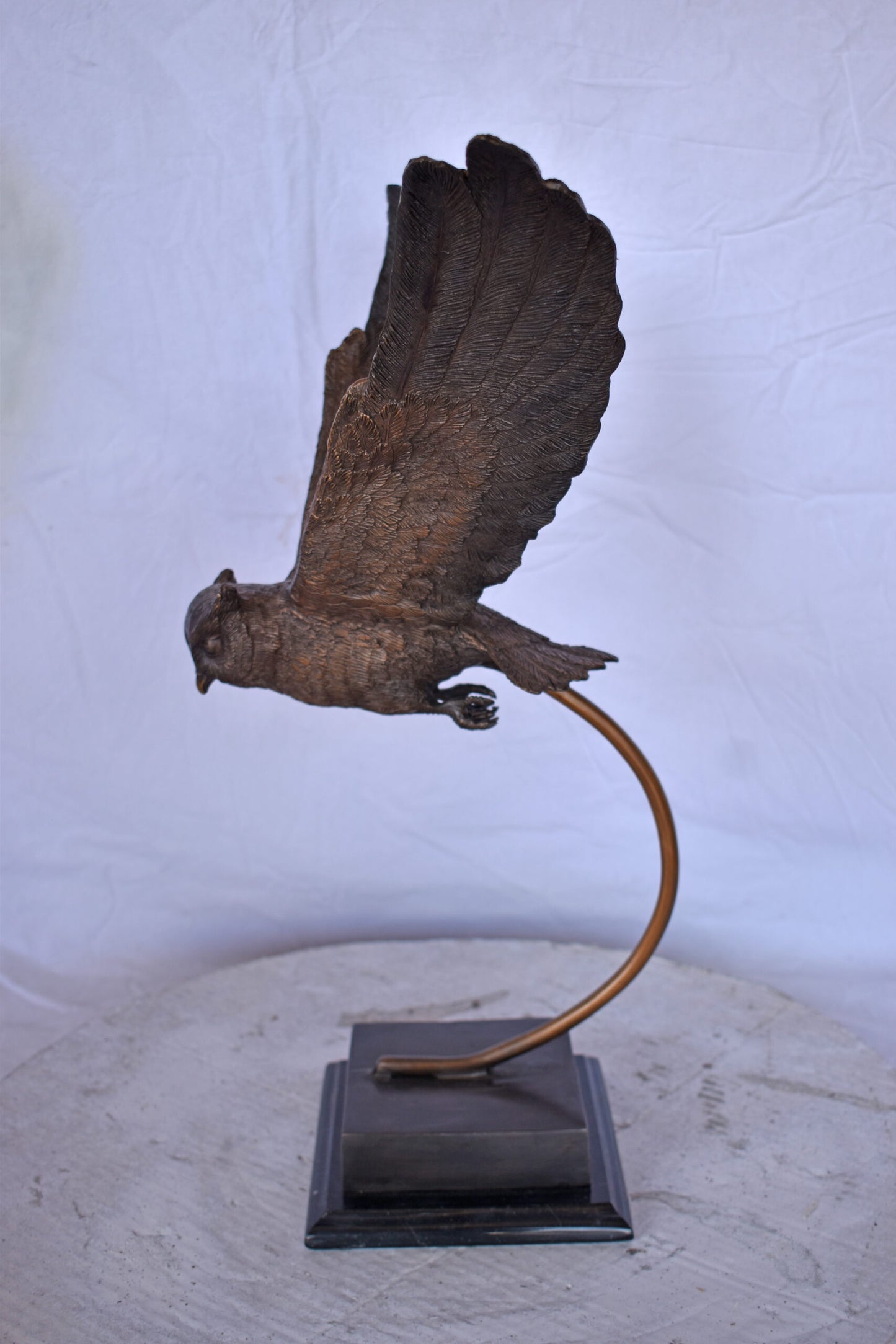Owl Searching for Prey Bronze Statue - Size: 18"L x 11"W x 22"H.