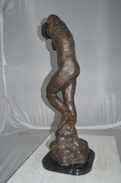 Eve Replica by Rodin Bronze Statue -  Size: 10"L x 10"W x 32"H.