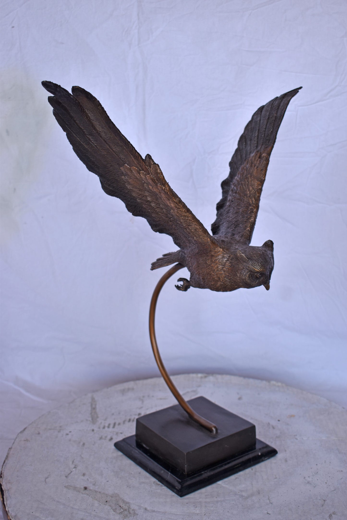 Owl Searching for Prey Bronze Statue - Size: 18"L x 11"W x 22"H.