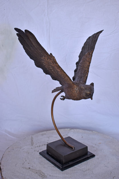 Owl Searching for Prey Bronze Statue - Size: 18"L x 11"W x 22"H.