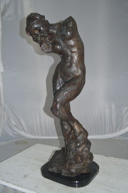 Eve Replica by Rodin Bronze Statue -  Size: 10"L x 10"W x 32"H.