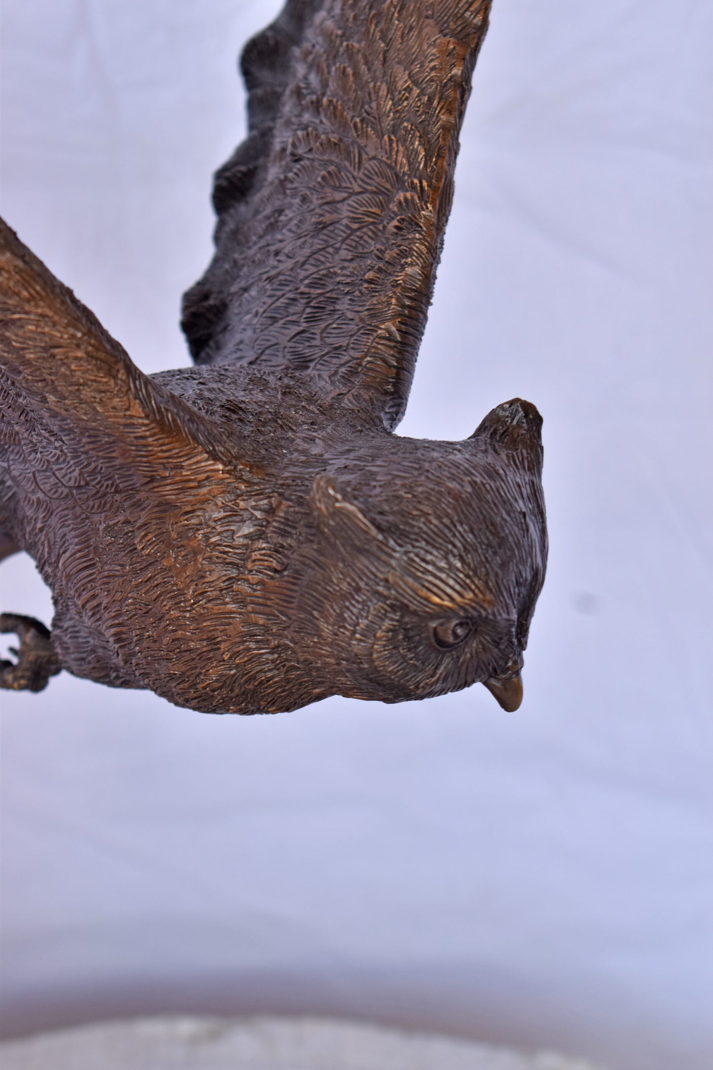 Owl Searching for Prey Bronze Statue - Size: 18"L x 11"W x 22"H.