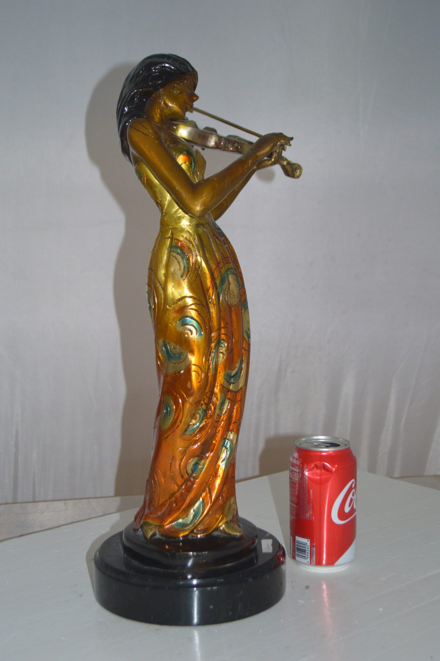 Girl Playing the violin Bronze Statue -  Size: 10"L x 7"W x 19"H.