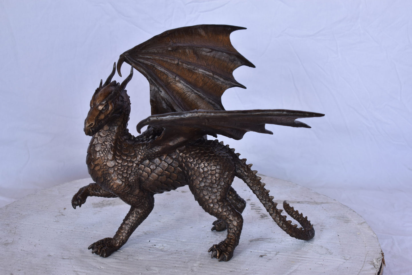 Dragon Standing Made of Bronze, Statue - Size: 14"L x 15"W x 12"H.