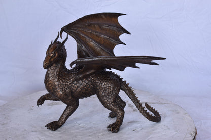 Dragon Standing Made of Bronze, Statue - Size: 14"L x 15"W x 12"H.
