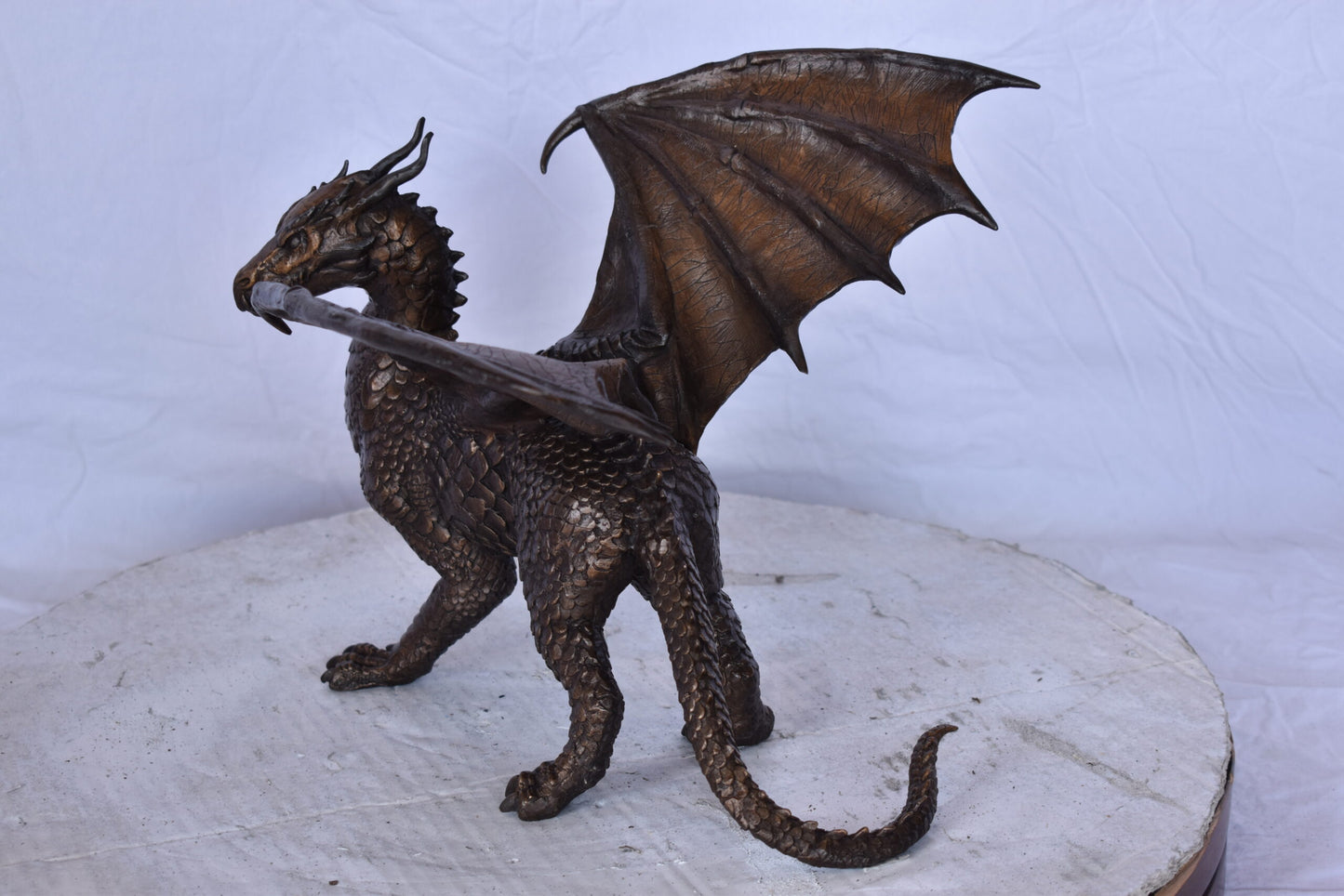 Dragon Standing Made of Bronze, Statue - Size: 14"L x 15"W x 12"H.