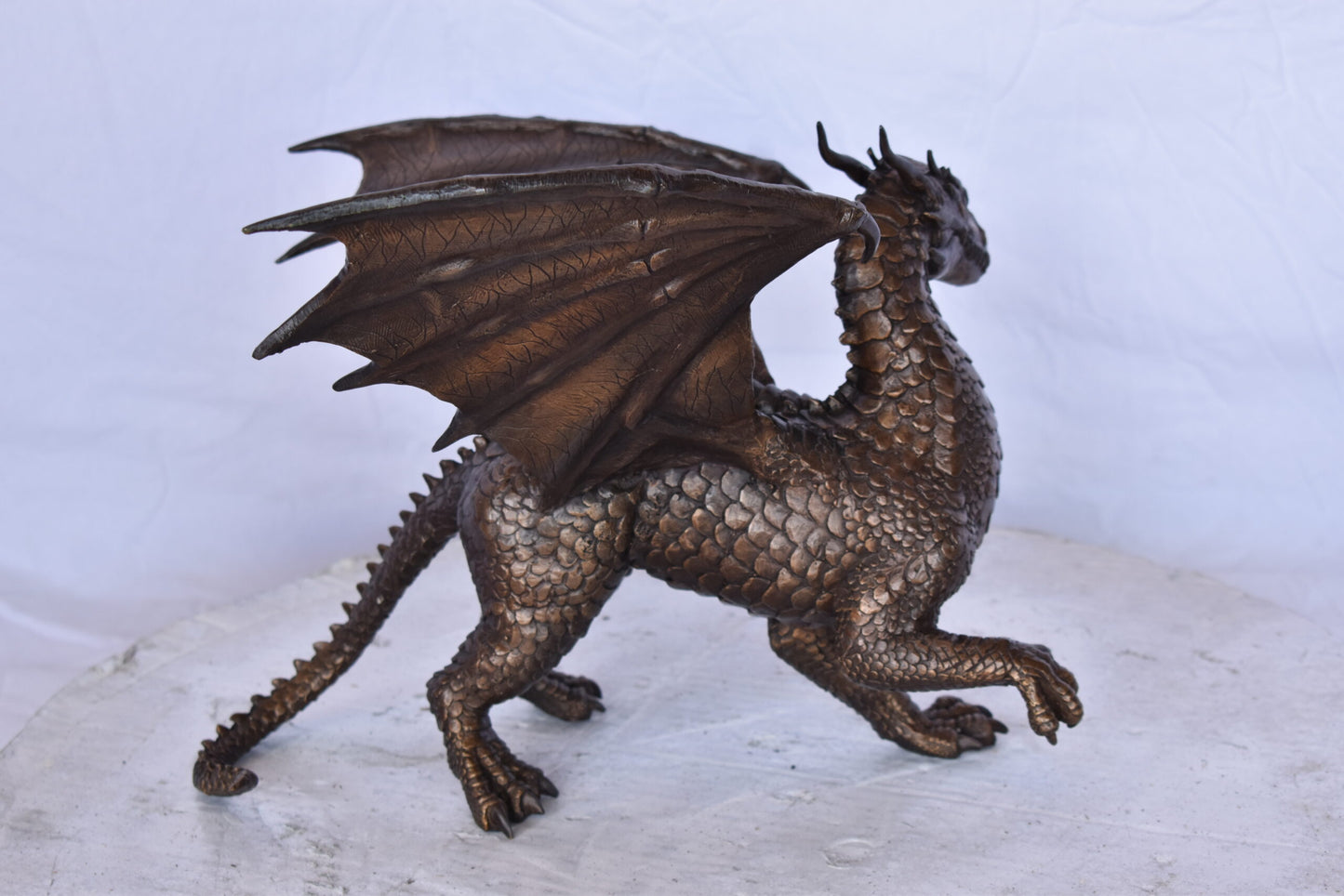 Dragon Standing Made of Bronze, Statue - Size: 14"L x 15"W x 12"H.