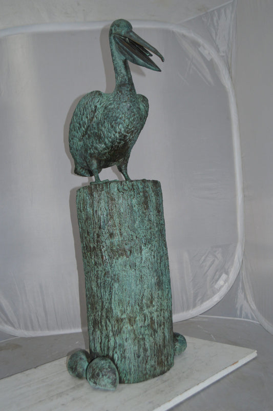 Standing Pelican Bronze Fountain - Size: 20"L x 30"W x 43"H.