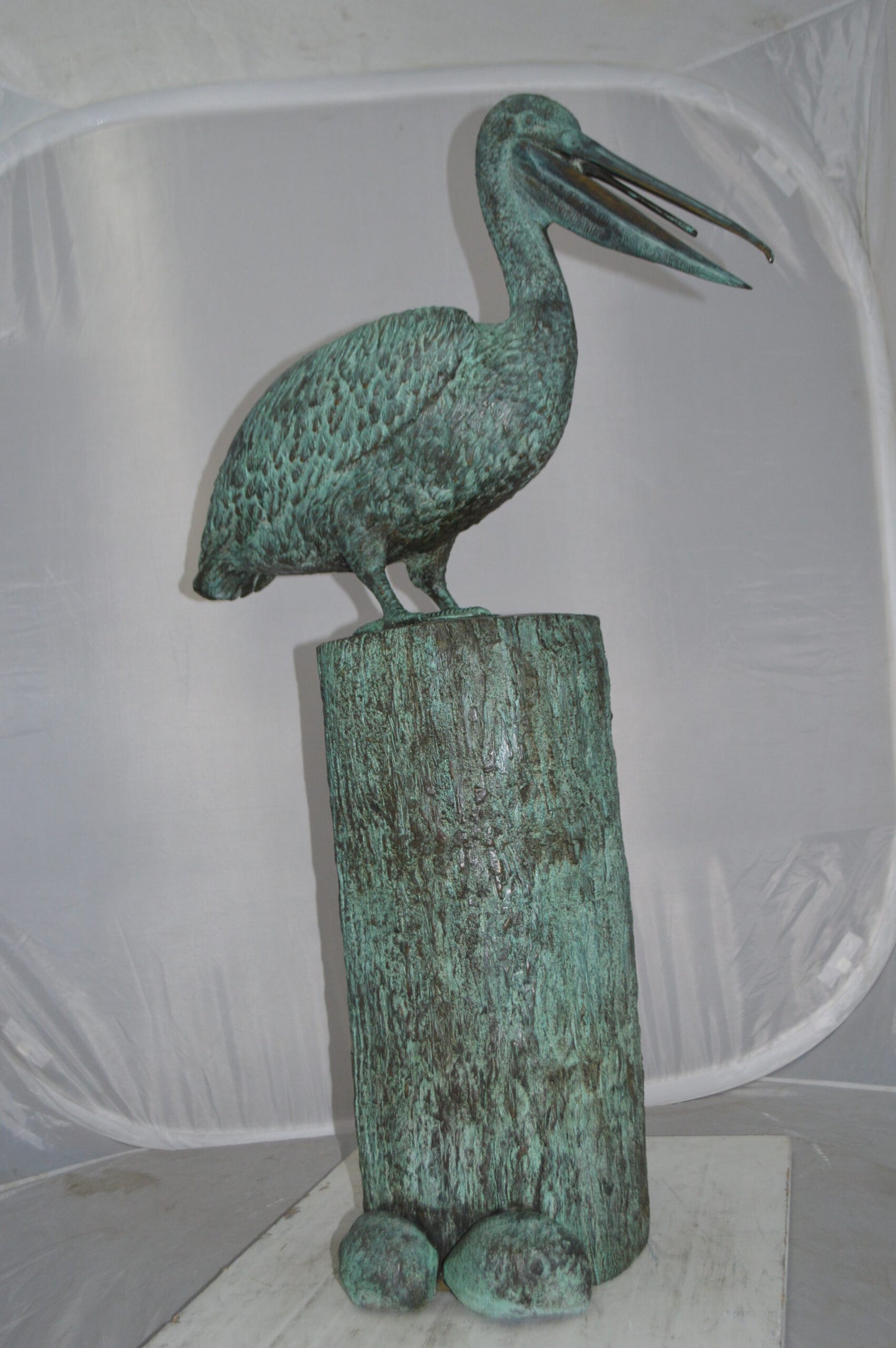 Standing Pelican Bronze Fountain - Size: 20"L x 30"W x 43"H.