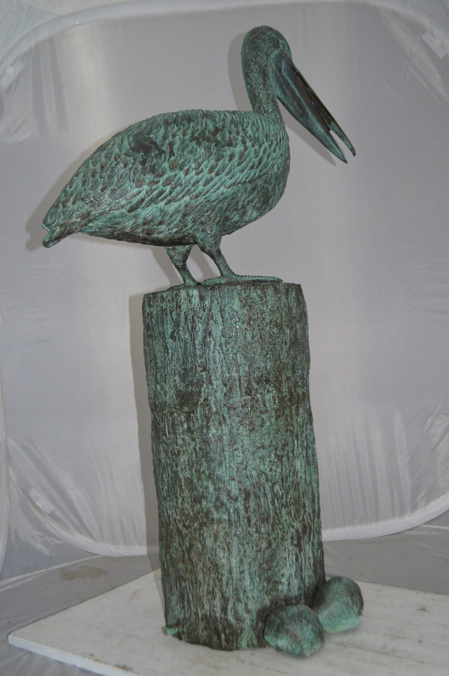 Standing Pelican Bronze Fountain - Size: 20"L x 30"W x 43"H.