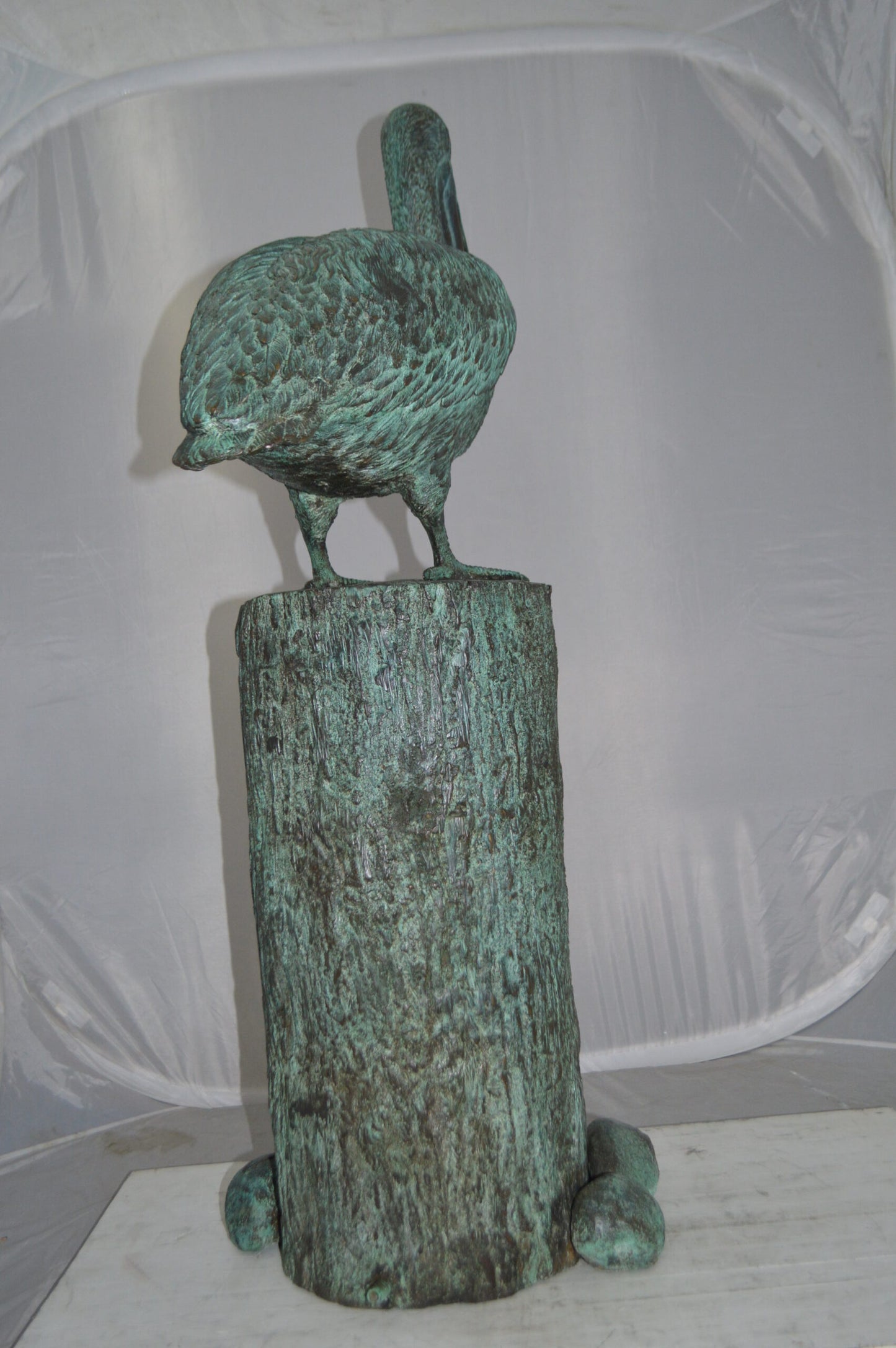 Standing Pelican Bronze Fountain - Size: 20"L x 30"W x 43"H.