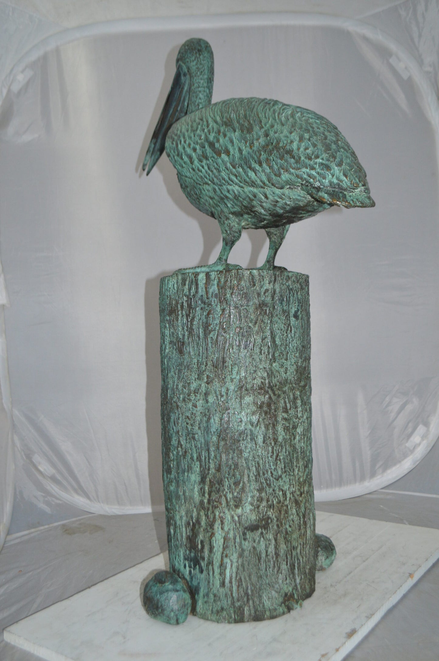 Standing Pelican Bronze Fountain - Size: 20"L x 30"W x 43"H.