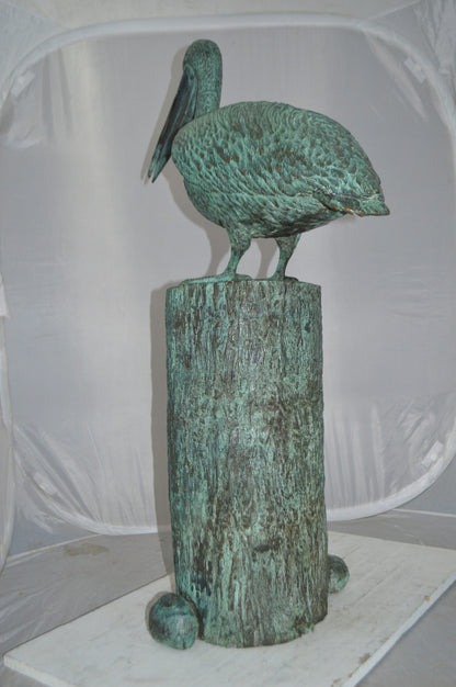 Standing Pelican Bronze Fountain - Size: 20"L x 30"W x 43"H.