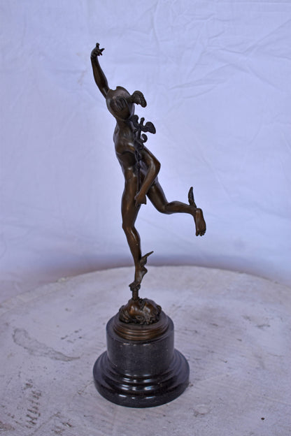 19th Century Mercury Hermes Tabletop Bronze Statue - Size: 5"L x 6"W x 17"H.