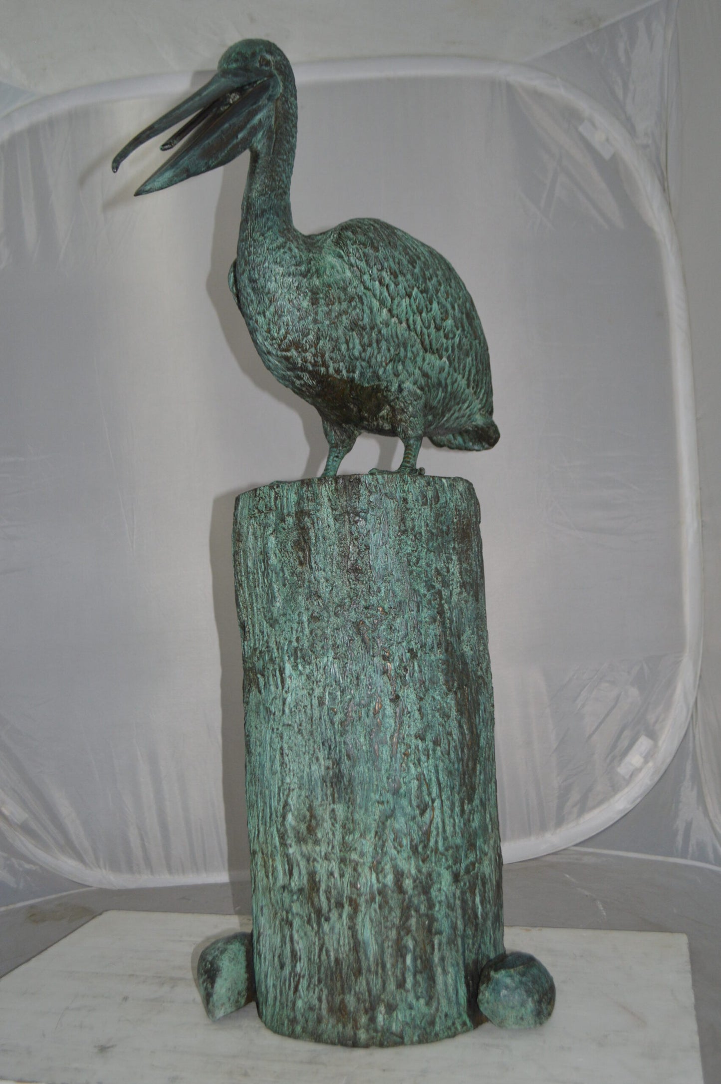 Standing Pelican Bronze Fountain - Size: 20"L x 30"W x 43"H.