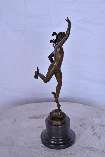 19th Century Mercury Hermes Tabletop Bronze Statue - Size: 5"L x 6"W x 17"H.