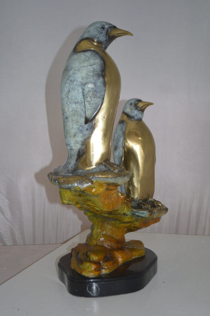 Two Penguins Bronze Statue -  Size: 16"L x 10"W x 12"H.