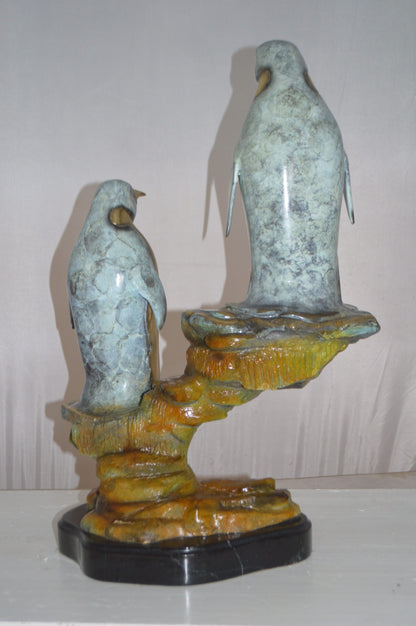 Two Penguins Bronze Statue -  Size: 16"L x 10"W x 12"H.