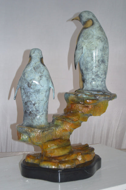 Two Penguins Bronze Statue -  Size: 16"L x 10"W x 12"H.