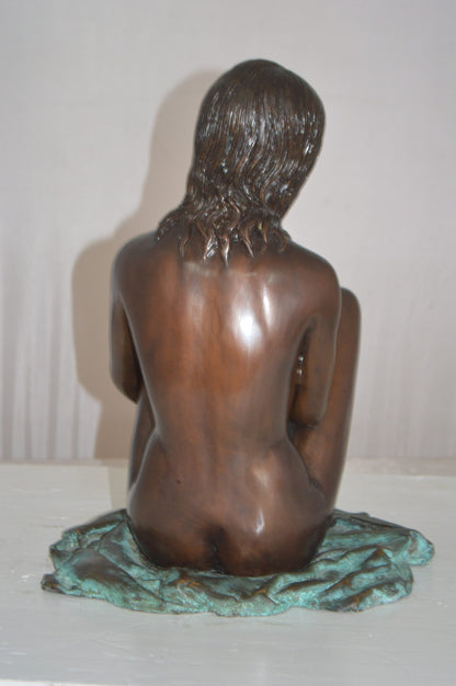 Sitting Art Nude Girl Bronze Statue -  Size: 12"L x 10"W x 14"H.