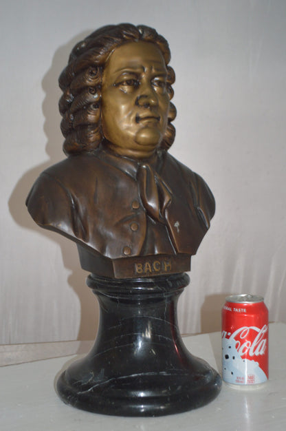 Johann Sebastian Bach Bust Bronze Statue -  Size: 11"L x 9"W x 20"H.