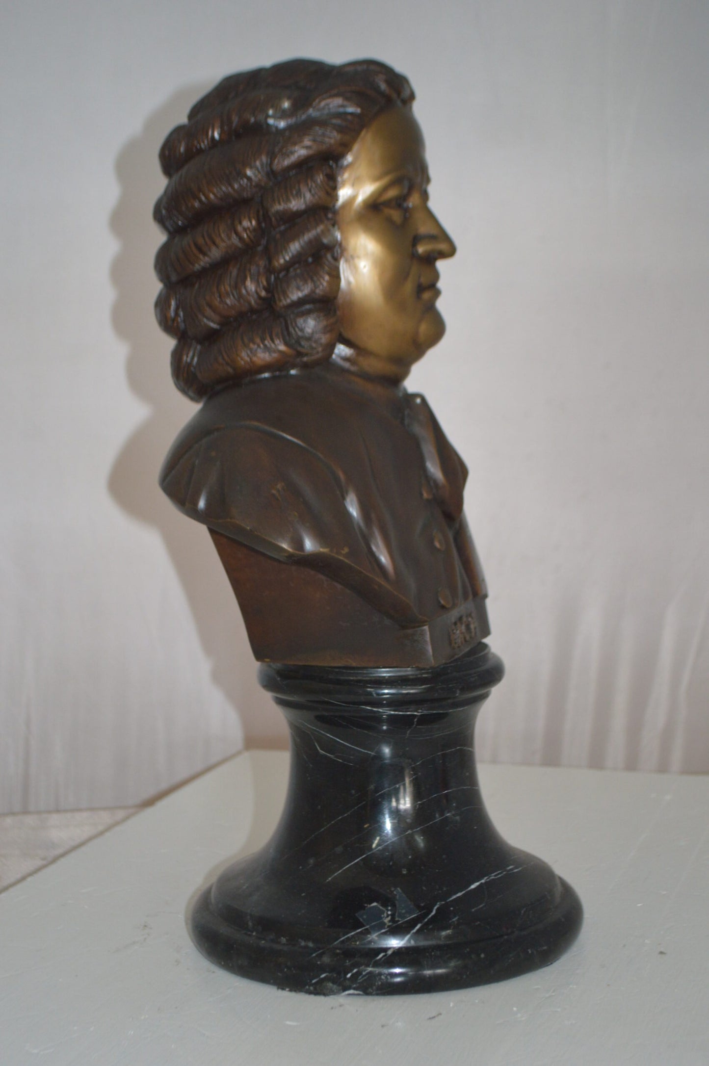 Johann Sebastian Bach Bust Bronze Statue -  Size: 11"L x 9"W x 20"H.