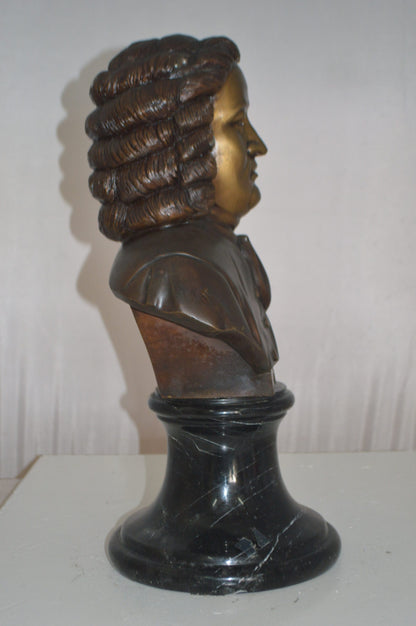 Johann Sebastian Bach Bust Bronze Statue -  Size: 11"L x 9"W x 20"H.