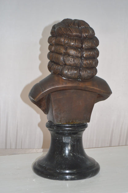 Johann Sebastian Bach Bust Bronze Statue -  Size: 11"L x 9"W x 20"H.
