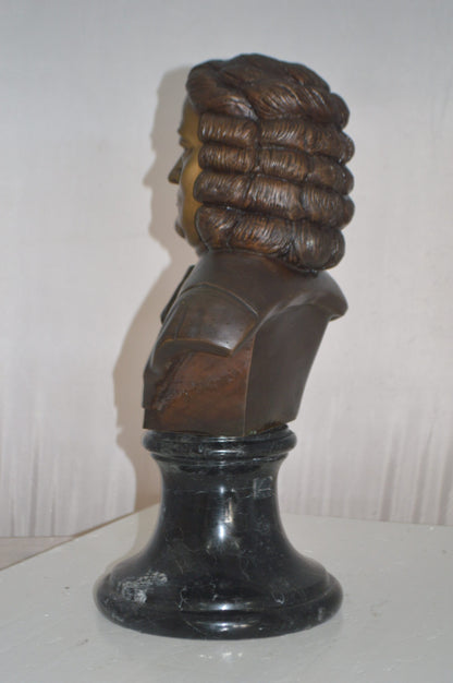 Johann Sebastian Bach Bust Bronze Statue -  Size: 11"L x 9"W x 20"H.