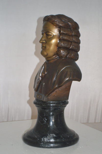 Johann Sebastian Bach Bust Bronze Statue -  Size: 11"L x 9"W x 20"H.