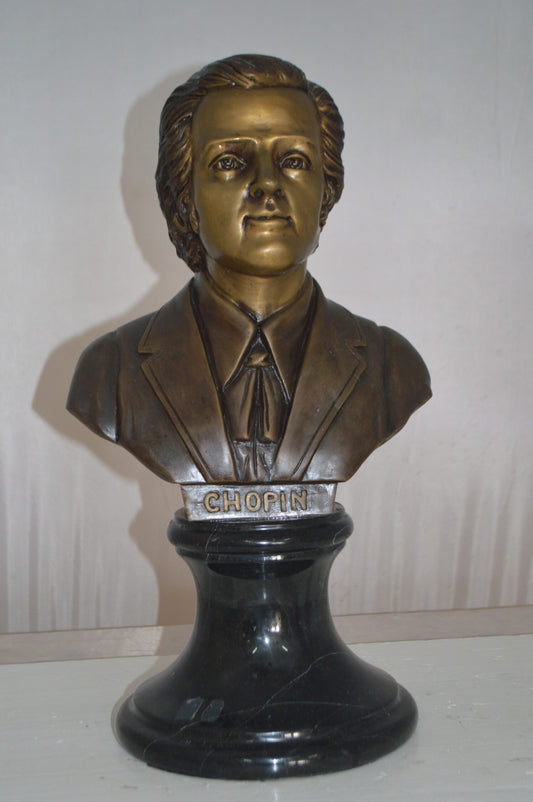 Frederic Francois Chopin Bust Bronze Statue -  Size: 12"L x 8"W x 21"H.