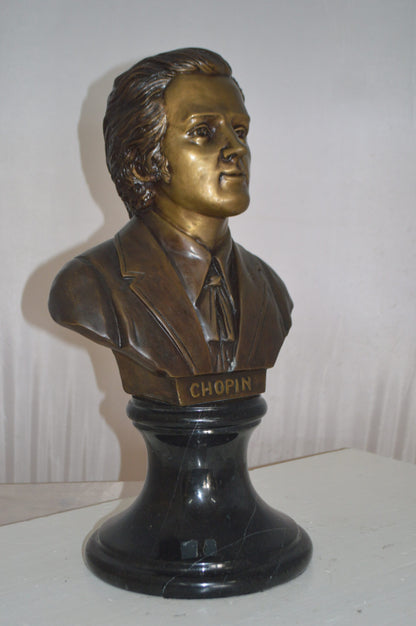 Frederic Francois Chopin Bust Bronze Statue -  Size: 12"L x 8"W x 21"H.