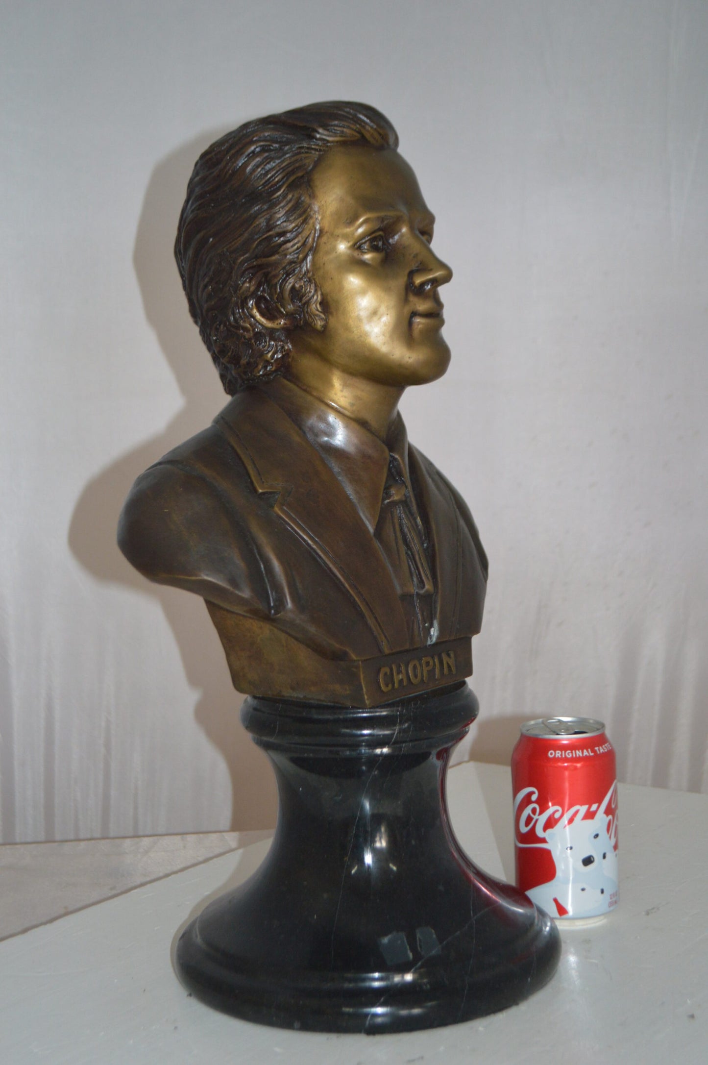 Frederic Francois Chopin Bust Bronze Statue -  Size: 12"L x 8"W x 21"H.