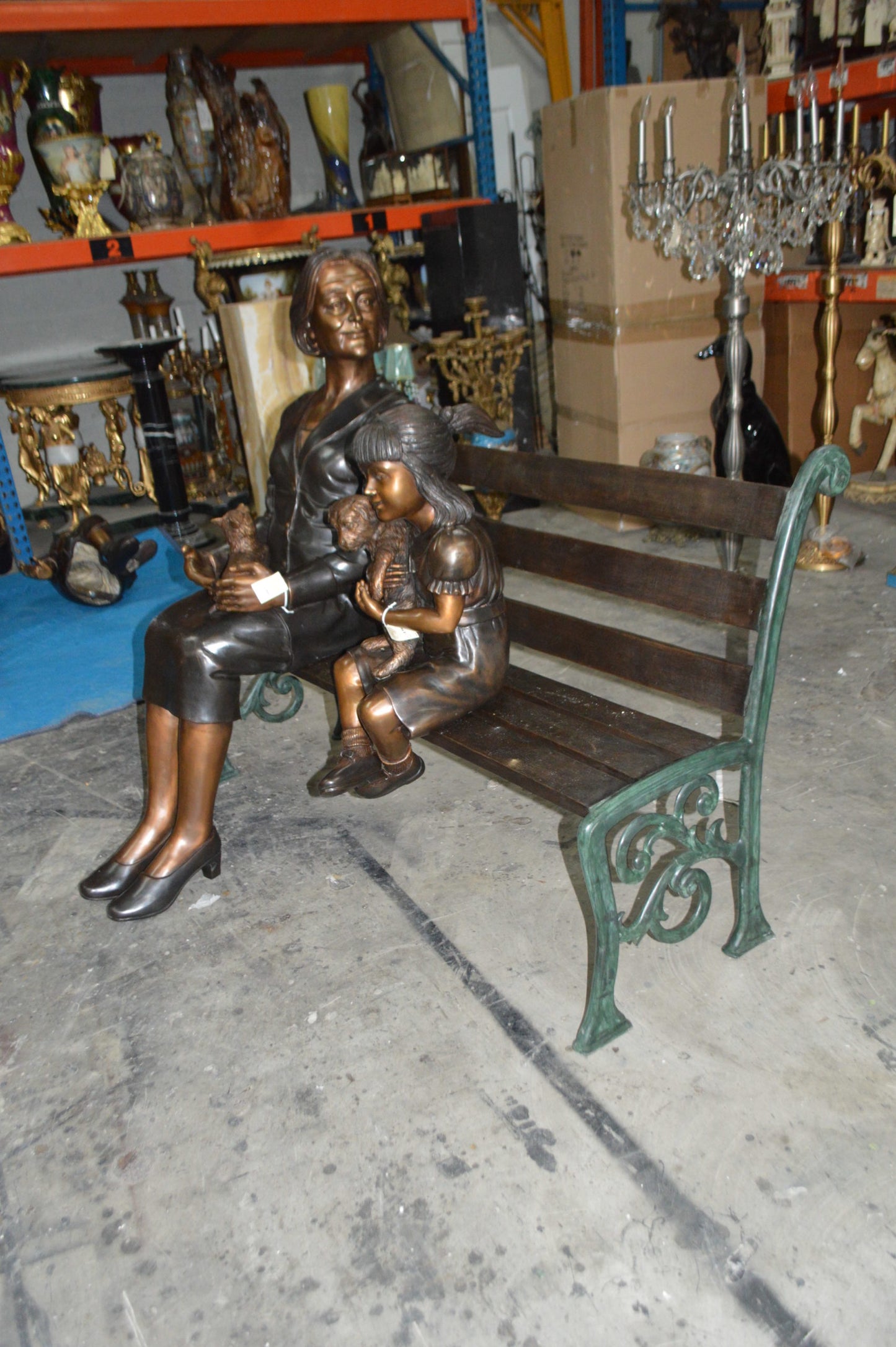 Grandmother and Granddaughter on bench statue -  Size: 53"L x 32"W x 44"H.