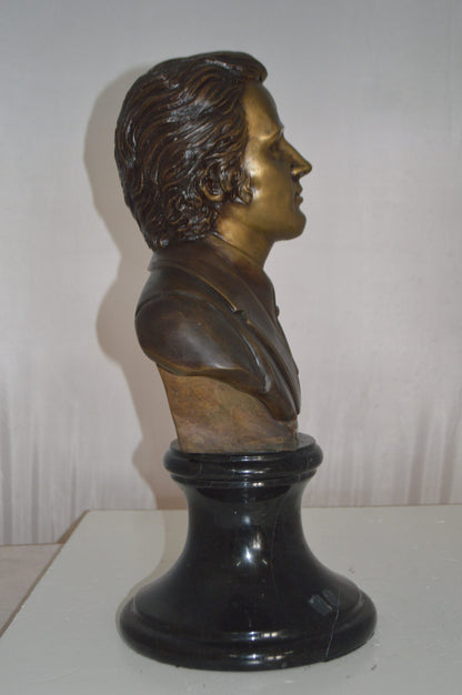 Frederic Francois Chopin Bust Bronze Statue -  Size: 12"L x 8"W x 21"H.