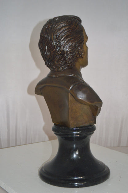 Frederic Francois Chopin Bust Bronze Statue -  Size: 12"L x 8"W x 21"H.