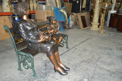 Grandmother and Granddaughter on bench statue -  Size: 53"L x 32"W x 44"H.