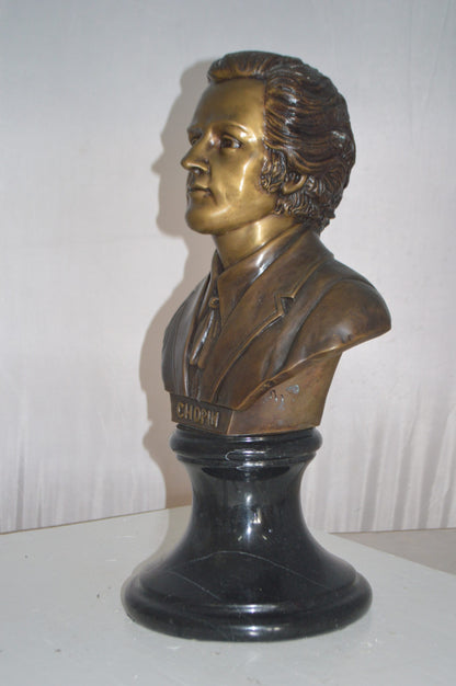 Frederic Francois Chopin Bust Bronze Statue -  Size: 12"L x 8"W x 21"H.
