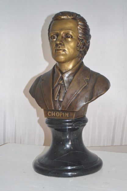 Frederic Francois Chopin Bust Bronze Statue -  Size: 12"L x 8"W x 21"H.