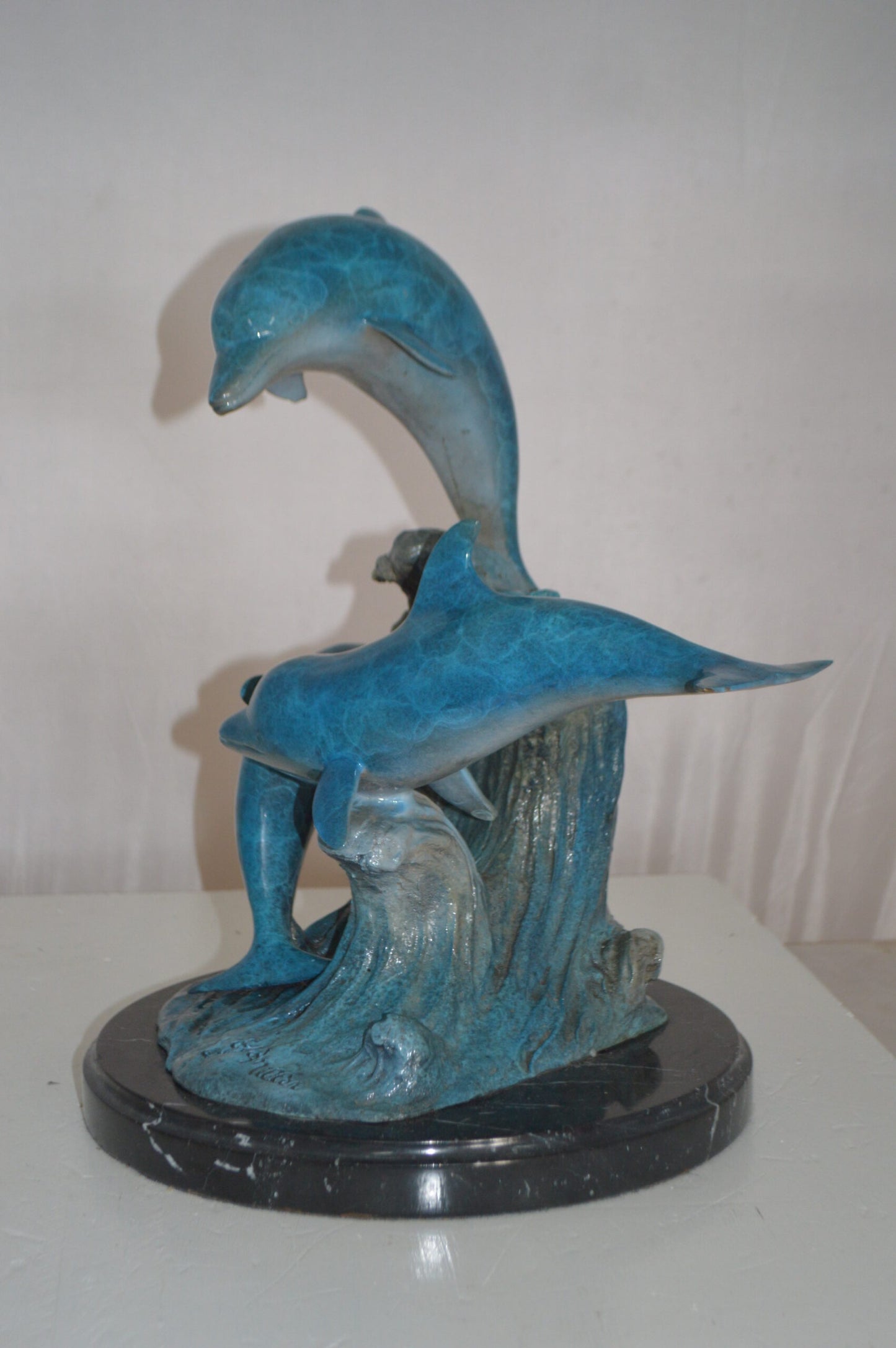 Three Jumping  Dolphins Bronze Statue -  Size: 15"L x 13"W x 18"H.