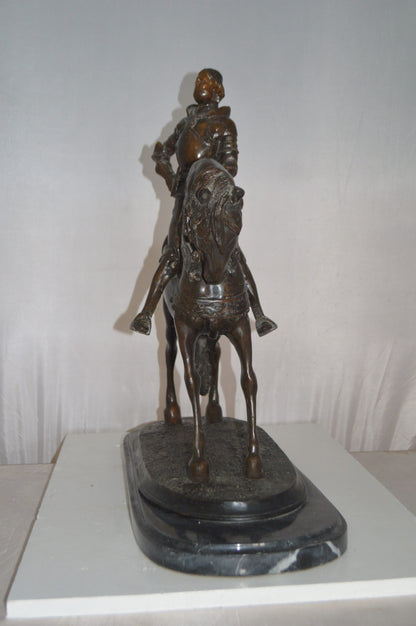 Man on his Horse Bronze Statue -  Size: 30"L x 10"W x 25"H.