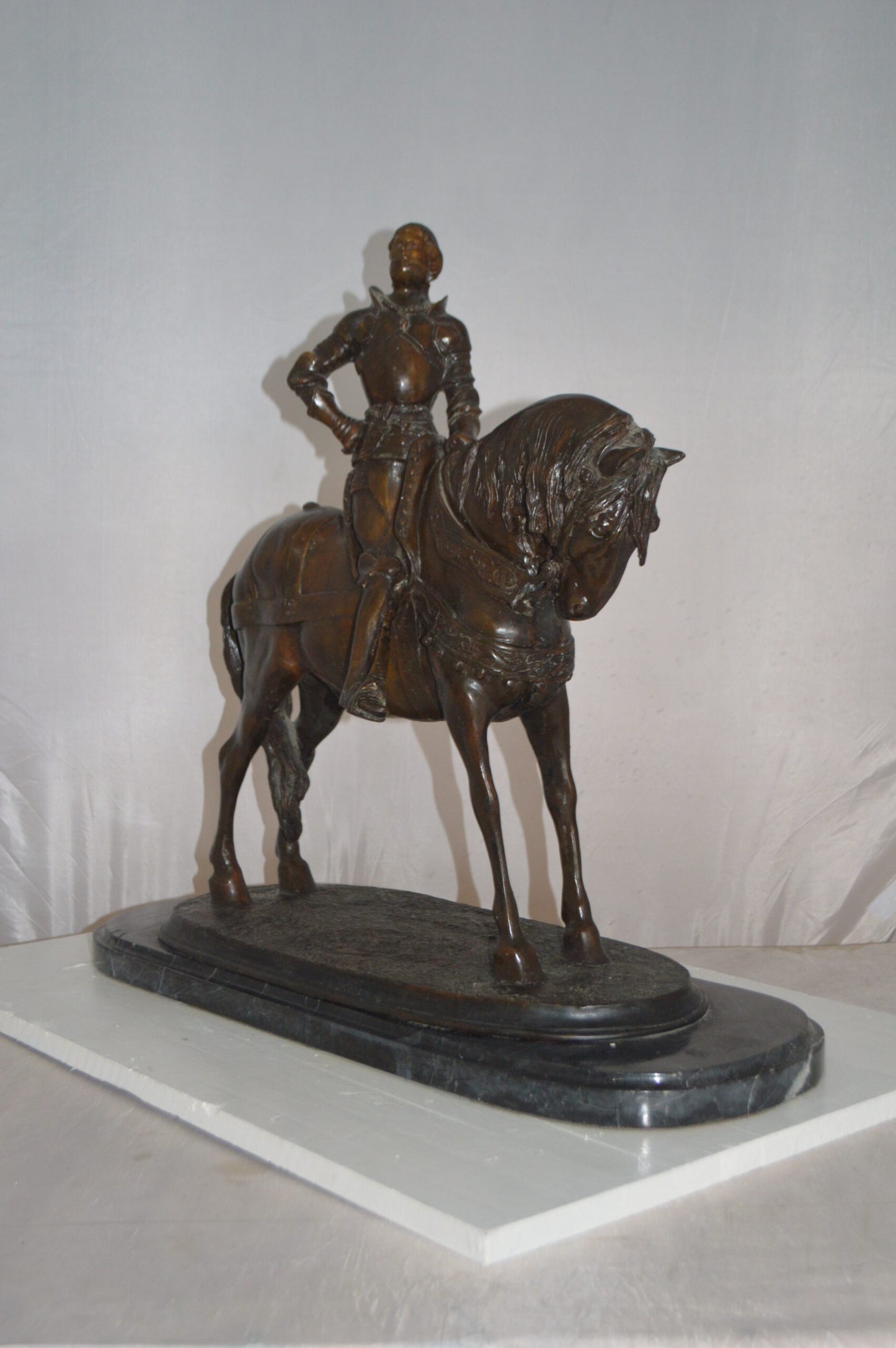 Man on his Horse Bronze Statue -  Size: 30"L x 10"W x 25"H.
