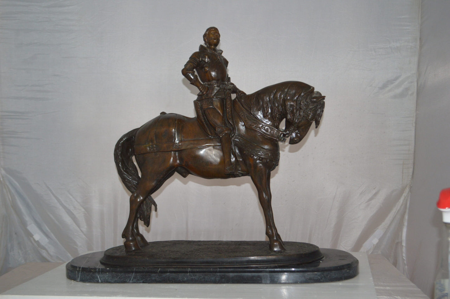 Man on his Horse Bronze Statue -  Size: 30"L x 10"W x 25"H.